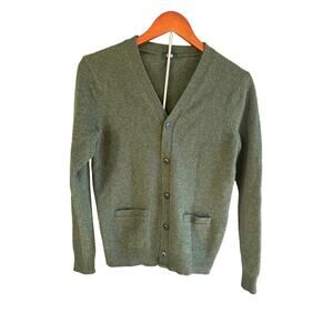 UNIQLO LAMBSWOOL V NECK CARDAGIN GREEN SIZE S 100% PREMIUM WOOL JAPAN EUC
